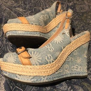 Adorable new Ugg wedge slingback peeptoe denim 6.5
